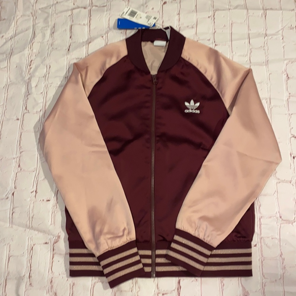 BNWT women’s burgundy and pink Adidas zip up bomber  size S